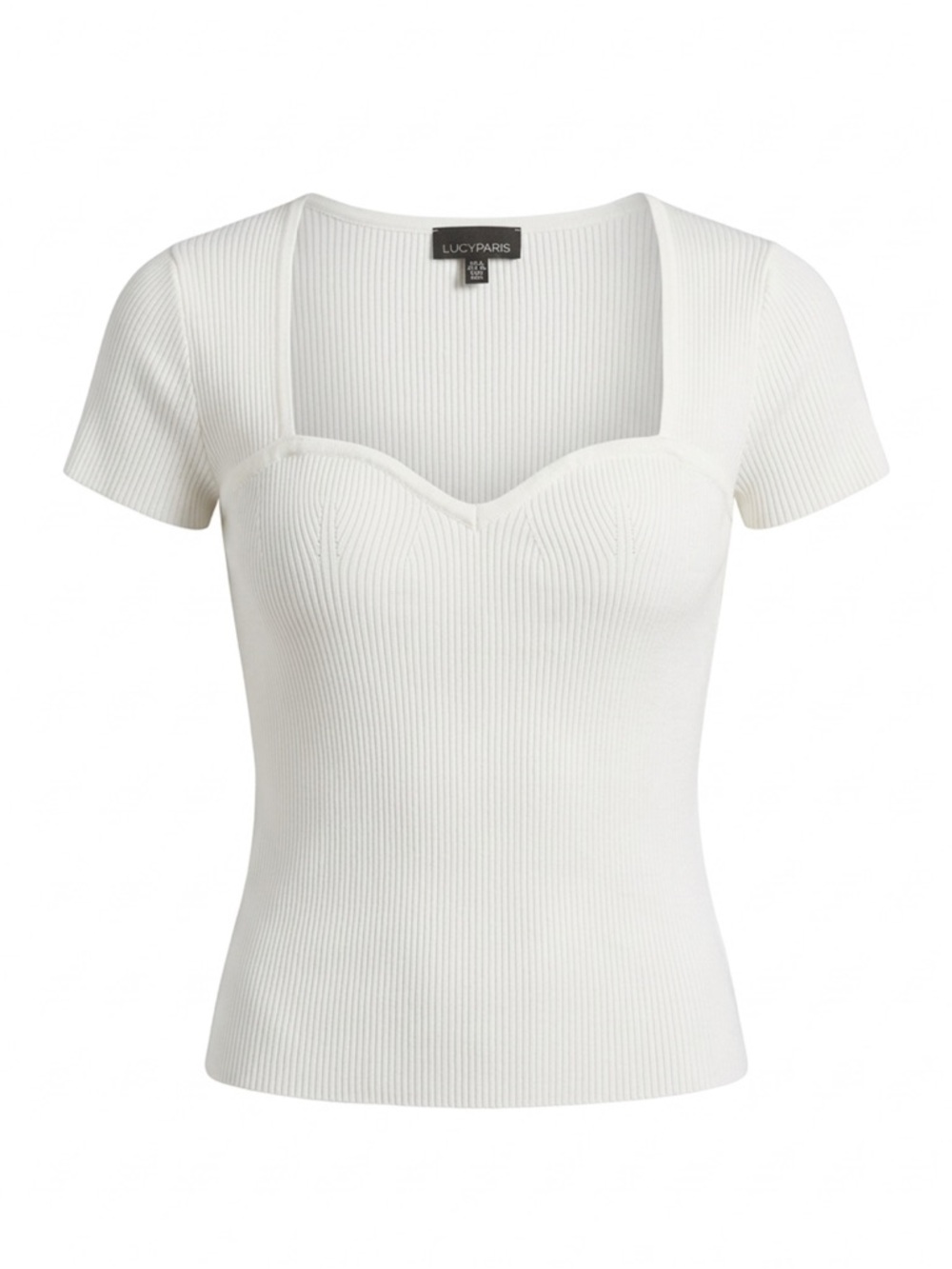 Lucy Paris Cream Ribbed Sweetheart Short Sleeve Top